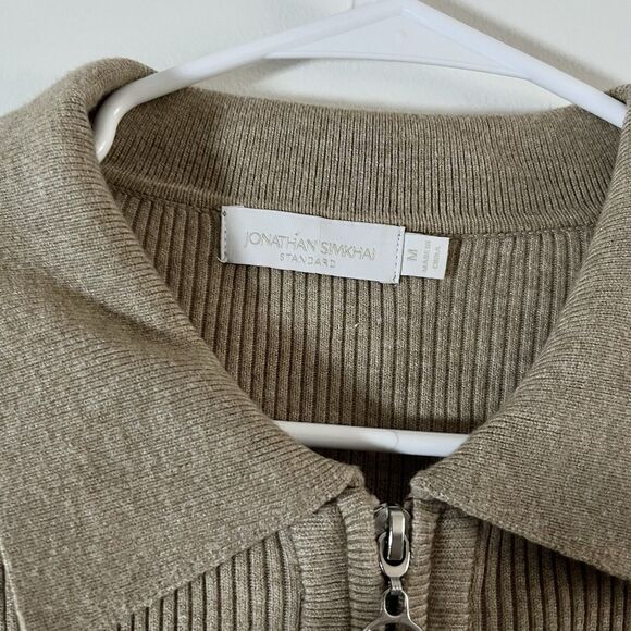 $395 Jonathan Simkhai Women's Beige Knit Zip Cardigan Sweater Size M - Picture 4 of 8